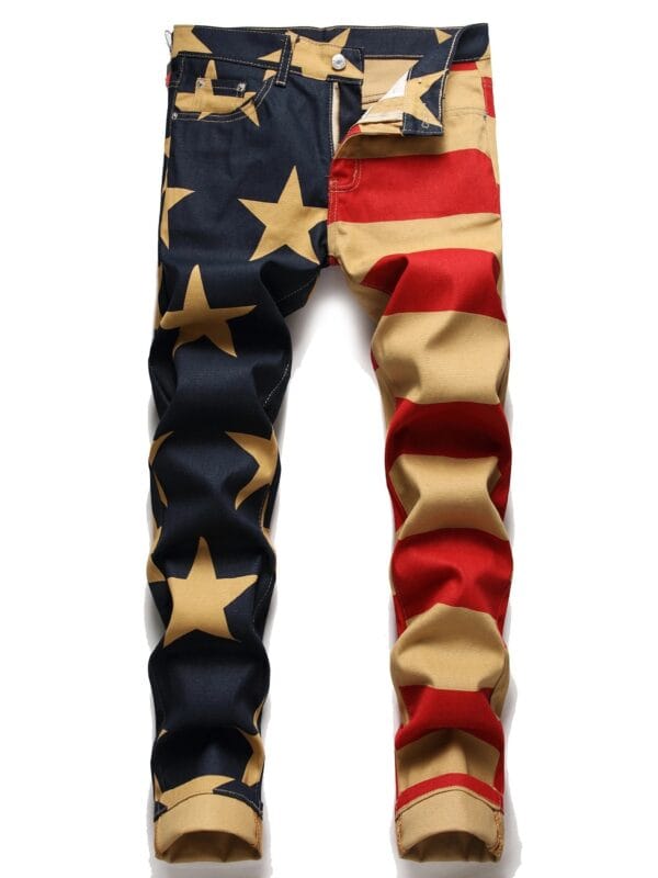 Men's American Flag Jeans - Patriotic Star & Stripe design, Non-Stretch denim Pants for Fourth of July, Independence Day Outfits - Machine Washable Casual Streetwear (Adult Men), Casual Attire, Bold Print, Quality Stitching, Mens Fashion