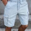 Men'S Summer Streetwear Denim Knee-Length Shorts with Multiple Pockets - Light Blue Washed, Soft Craftsmanship, Casual Style, Non-Stretch Fabric, Everyday Denim Shorts | Streetwear Style | Nonstretch Denim