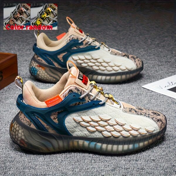 Men's Casual Athletic Sneakers - Breathable Fabric, Durable Rubber Sole, Lace-Up Low Tops with Fish Scale Design & Colorful Patterns for Everyday & Outdoor Wear