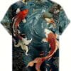 Men'S Casual Short Sleeve Button-Up Shirt with 3D Koi Fish Print – Symbol of Good Luck, Prosperity, and Courage – Perfect for Daily Wear, Summer Collection, Casual Attire|Traditional Collared Shirt|Printed Koi Design