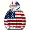 [Everyday Pullover] Men's Patriotic 3D American Flag Print Hoodie - Casual Polyester Pullover with Kangaroo Pocket, Machine Washable, Comfort Fit