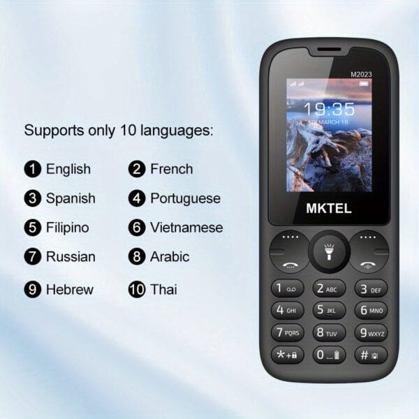 MKTEL M2023 Feature Phone with 1.77" Display, 800mAh Battery, Dual SIM & Standby, FM Radio, MP3/MP4, Camera, Flashlight - 10-Language Support, USB Rechargeable, Compact Design for Basic Communication, Multifunctional Device, Durable Phone Case