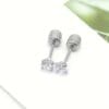 2pcs Stainless Steel Earrings, 4mm White Synthetic Zirconia with Embossed Floral Rhinestone Earbuds, Screw Post Design, Daily & Party Wear, Mardi Gras, St. Patrick's, Mother'S Day Gift