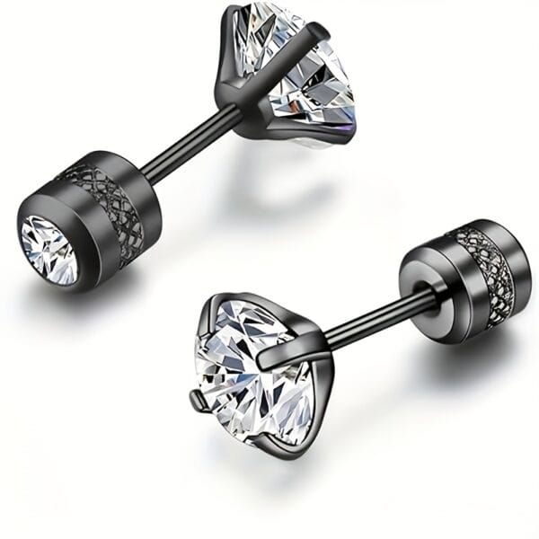 2pcs Stainless Steel Earrings, 4mm White Synthetic Zirconia with Embossed Floral Rhinestone Earbuds, Screw Post Design, Daily & Party Wear, Mardi Gras, St. Patrick's, Mother'S Day Gift