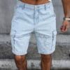 Men'S Summer Streetwear Denim Knee-Length Shorts with Multiple Pockets - Light Blue Washed, Soft Craftsmanship, Casual Style, Non-Stretch Fabric, Everyday Denim Shorts | Streetwear Style | Nonstretch Denim