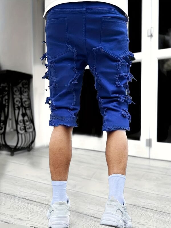 Men's Casual Straight Leg Denim Shorts, Knee-Length Jorts With Tassel Detail, Summer Street Style Fashion