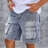 Men'S Casual Denim Cargo Shorts with Multiple Pockets - Loose Fit, Knee-Length, Light Blue, Non-Stretch Fabric, Perfect for Casual Attire, Party Shorts|Pocketed Shorts|Woven Texture