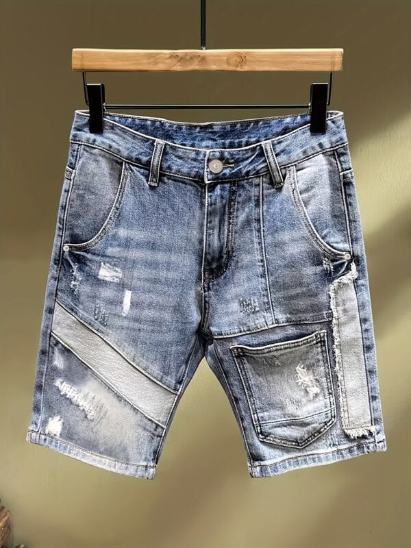 Men'S Non-Stretch Faux Denim Shorts - Lightweight Loose Fit Streetwear Pants with Multiple Utility Pockets, Non-Stretch Faux Denim for Everyday & Formal Outfits - Urban Fashion Casual Shorts, Faux Denim Shorts, Street Style, Trendy Design, Sturdy Construction, Streetwear Lovers, Summer Outfit, Durable Construction, Young Adults