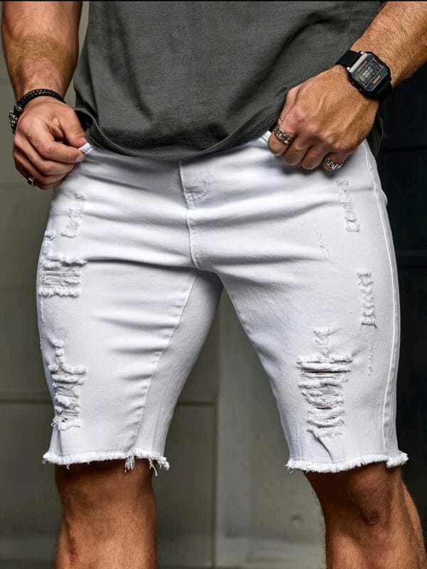 Men'S White Ripped Jeans - Trendy 2025 Design, Stretch Denim, Slim Fit, Mid-Rise, Casual Street Style, Perfect for Casual Attire, Jeans for Me