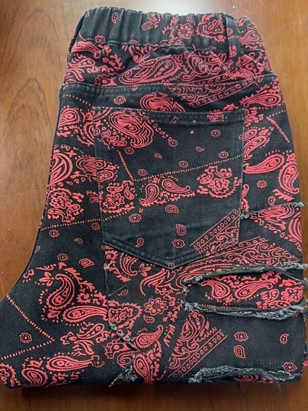 product-fancy-ce04c81e-9494-48d1-bda4-6eaa4bf0c301 Men's Elastic Waist Fashion Print Fringe Jeans