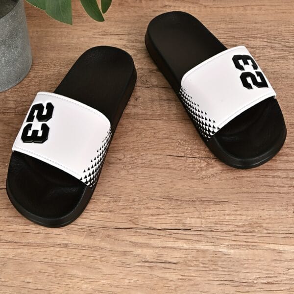 Men'S Slip-On Indoor Slippers - Comfortable PVC Upper & EVA Sole, Black with Bold "58.42cm Design, Perfect for Home, Beach, and Casual Wear, House Slippers