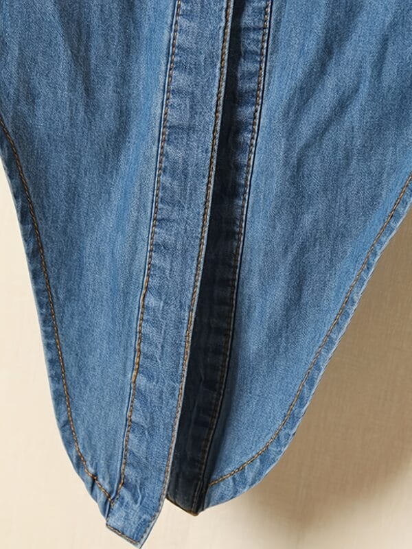 Women'S Denim Shirt with Tie-Front Detail - Casual Mid-Sleeve Button-Up Top, Light Blue, Non-Stretch Fabric, Spring/Summer Fashion, Versatile for Casual Attire, Casual Attire Top | Stylish Denim Shirt | Nonstretch Fabric