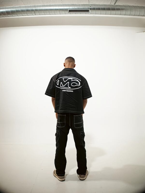 Men's Denim Shirt, Black Classic Denim Shirt, Printed, Embroidered, Bizarre Pattern, Men's Denim Shirt Short Sleeve