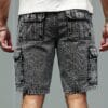 Men's Non-Stretch Jeans Shorts - Multiple Utility Pockets, Straight-Leg Non-Stretchy Fit, Machine Washable Everyday Casual Streetwear Shorts in Classic Black/Gray for Urban Outfits, Relaxed Outfit, Knee Length Design, Durable Fabric, Versatile Clothing, Minimalist Fashion, Sturdy Construction, Young Adults