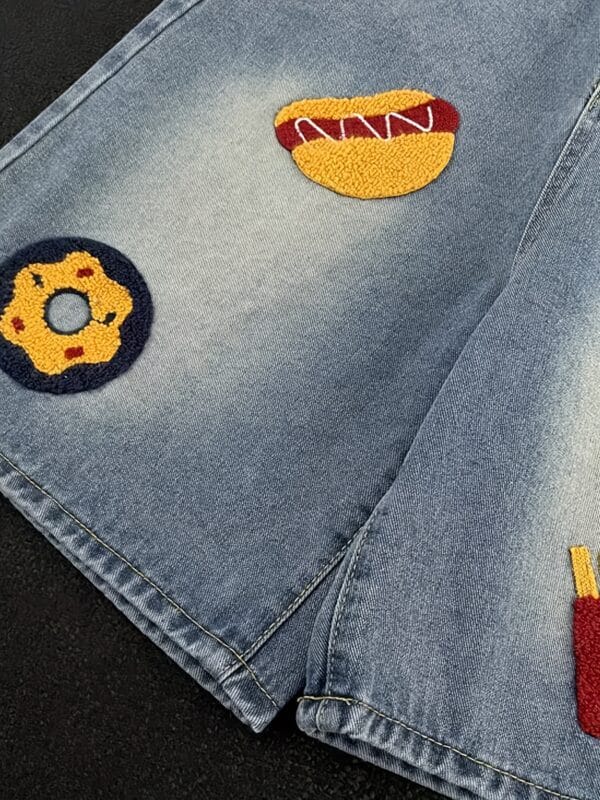 Stylish Towel Embroidered Faux Denim Shorts for Men, American Trendy Brand, Summer Five-Point Pants.