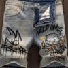 product-fancy-d00ea56e-b195-4a21-aa6a-c5f42e3cfd8f Men'S Vintage-Inspired Distressed Denim Shorts with "Wild One" Graphic Print - Casual Regular Fit, Pockets, and Drawstring Waist for Casual Attire, Jean Shorts