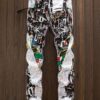 Men's Punk Style Slim-Fit Jeans - Vibrant Pop Art Print, Mid-Rise Casual Denim with Zipper Closure, Cotton Blend