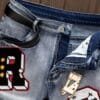 Men's Vintage Streetwear Jeans - Distressed denim with R, Belt Loop Pocket - Skinny Fit (Machine Washable) - Urban Casual Shorts for Concerts, Parties, Casual Attire - Non-See-Through Fabric, Concert Attire, Patchwork Design, Durable Stitching, Fashionforward Men