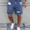 product-fancy-d285e1aa-928a-47ed-b534-43c7c2db1258 Men'S Streetwear Denim Mid-Length Shorts - Washed Blue with Distressed Rips, Star & Anchor Embroidery, Loose Fit, Casual Summer Denim Shorts for Casual Attire, Everyday Denim Shorts | Streetwear Fashion | Detailed Embroidery, Denim Shorts