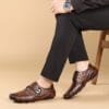 2025 Spring New High-End Luxury Embossed Genuine Leather Shoes, Top Layer Cowhide + Silent Wear-Resistant Rubber Sole, Slip-On Classic Loafers, 3 Colors Available, High Quality Coating + Buckle Design, Plus Size Options, Suitable for Daily Use, Business & Banquets, Outdoor Activities, Repurchase Satisfaction Rate Up to 93%