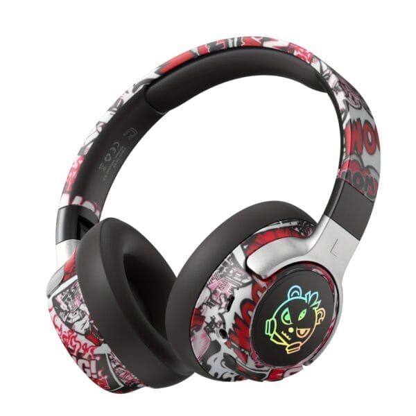 15-Hour Battery Life, Wireless Over-Ear Headphones with Lithium Battery - Low-Power Operation, Ideal for Gaming & Music, Outdoor Use, Push Button Control, Volume Control, No Charging Case, Gaming Headphones|Graffiti Design Headphones|Pushbutton Control Headphones