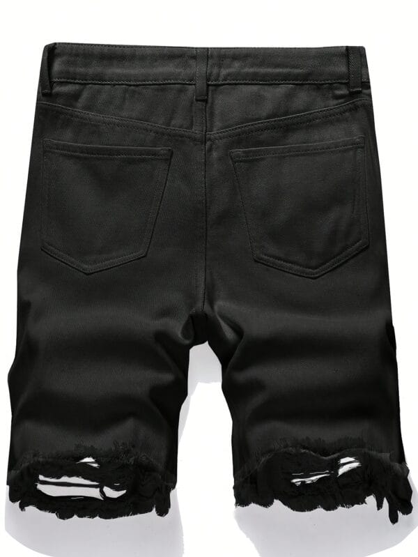 Men's Distressed Jeans Shorts - Non-Stretch Denim Casual Shorts with Zipper Closure, Machine Washable for Teens & Adults, Everyday Summer Outfits (Non-Elastic Waist), Weekend Attire, Torn Details, Durable Fabric, Young Adults