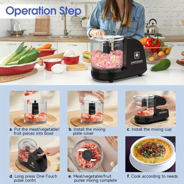 PANCERKA Electric Vegetable Chopper, Food Processor, Electric Food Chopper, Blenders for Kitchen and Baby Food Processor, 1.5 Cup Mixer Grinder, for Dicing, Mincing, and Puree, Black