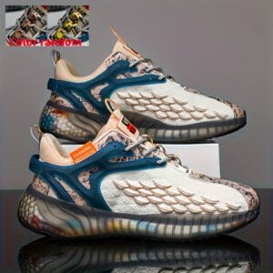product-fancy-d423158d-3474-48e9-9f36-89fe6ac11fa0 Men's Casual Athletic Sneakers - Breathable Fabric, Durable Rubber Sole, Lace-Up Low Tops with Fish Scale Design & Colorful Patterns for Everyday & Outdoor Wear