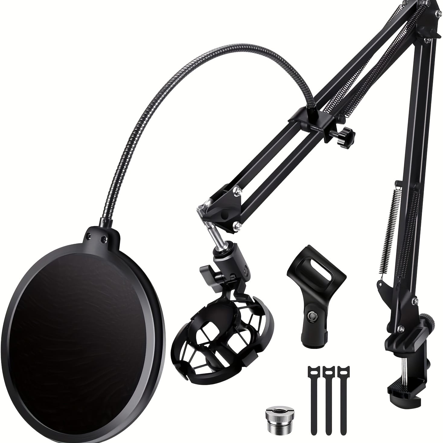 Professional Microphone Stand, Metal Bracket, Mic Boom Swing Arm Stand Suitable for Blue Yeti QuadCast S SoloCast Snowball AM8 and Other Microphones, with Pop Filter Shock Mounting Microphone Clamp Cable Ti