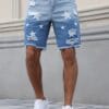product-fancy-d5de9cc9-4bb3-48c1-9fab-a60971046974 Men'S Streetwear Summer Denim Shorts - Vibrant Star & Frayed Hem Print, Elastic Waistband with Pockets, Light Blue Washed Jean Style Casual Shorts for Casual Attire, Casual Attire Shorts | Vibrant Print Shorts | Nonstretch Fabric