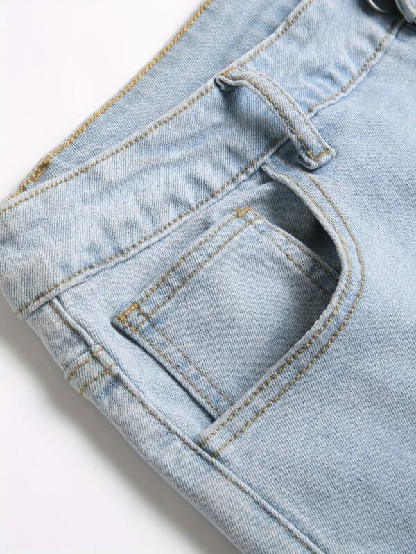 Men'S Fashionable Denim Bermuda Shorts - Mid-Rise, Stretch Blend, Slim Fit with Pockets & Distressed Detailing, Light Blue Casual Summer Shorts for Casual Attire