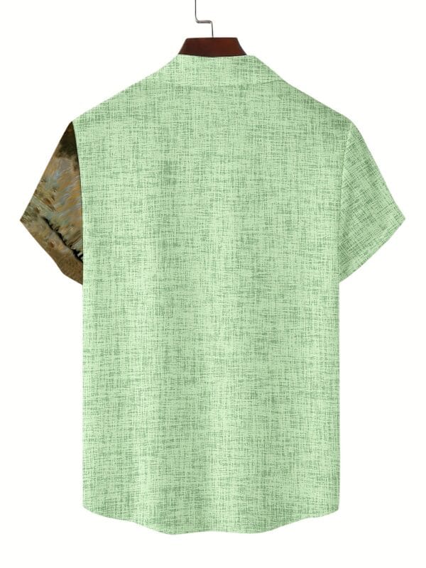 Men's Vintage Elephant Family Shirt - Mint Green & Beige Tropical Button-Up, Lightweight Non-Stretch Fabric for Jungle Wedding, Safari Vacation - Machine Washable Stand Collar Casual Shirt, Elephant Gifts, Summer Outfit, Nonstretch Material