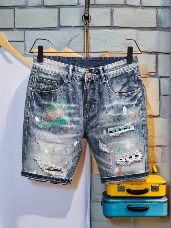 product-fancy-d7c2517d-9b99-4c34-ab69-9a06a4a61ef2 Men's Blue Denim Shorts - Summer Slim Fit Jeans