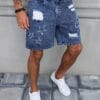 product-fancy-d7f86d31-1b4e-42ba-b0e8-c9b2db478a88 Men'S Streetwear Denim Mid-Length Shorts - Washed Blue with Distressed Rips, Star & Anchor Embroidery, Loose Fit, Casual Summer Denim Shorts for Casual Attire, Everyday Denim Shorts | Streetwear Fashion | Detailed Embroidery, Denim Shorts