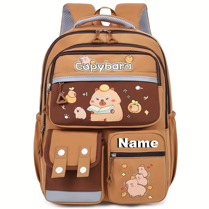 1pc Customizable Capybara Backpack - Cute Cartoon Design, Large Capacity, Lightweight & Durable, Adjustable Shoulder Straps, Polyester Lining, Perfect for School, Travel, or Vacation, Vacation Backpack | Playful Design | Adjustable Straps, Capybara Accessories, For Teenager