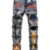 product-fancy-d91269a3-c268-4a43-ba7e-4c44213f4920 Men's Y2K Extreme Graphic Jeans - TikTok Viral Wolf & Flame Pants with REVENGE Text, Distressed Denim Hip Hop Goth Punk Style, Straight Leg Streetwear for Concerts & Nightlife (All-Season Fit), Urban Fashion, Edgy Design, Durable Fabric, Statement Piece, Alternative Fashion