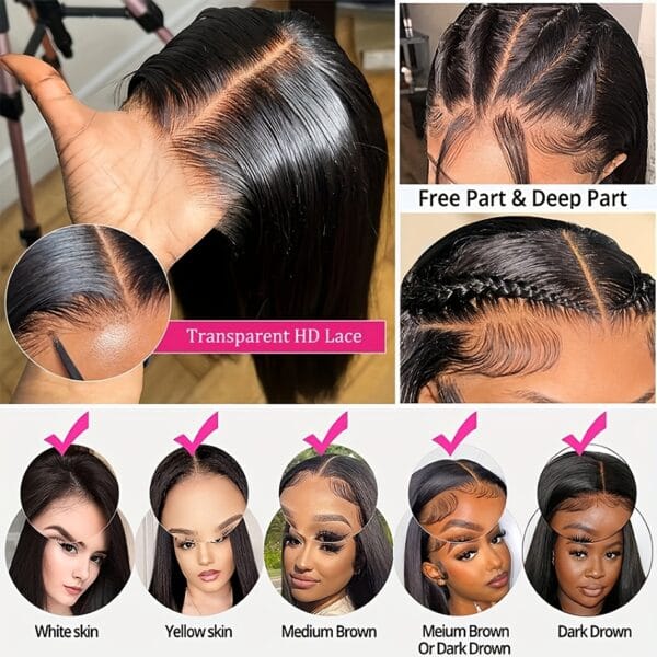 A 13X4 Lace Front Human Hair Wig Featuring a Short Straight Bob Style, Complete with Baby Hair And Pre-Plucked HD Lace. This Brazilian Remy Human Hair Wig for Women Has a Density of 150%.