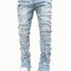 product-fancy-dccbb2e2-1ad1-465b-81f6-314f626bf1ae Men'S Slim-Fit Stretch Faux Denim Faux Denim with Embroidered Rips - Casual Light Blue Washed Faux Denim, Medium Stretch, Regular Length, All-Season Comfort Fit, Comfortable Clothing | Embroidered Faux Denim | Medium Stretch Fabric