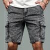Men's Non-Stretch Jeans Shorts - Multiple Utility Pockets, Straight-Leg Non-Stretchy Fit, Machine Washable Everyday Casual Streetwear Shorts in Classic Black/Gray for Urban Outfits, Relaxed Outfit, Knee Length Design, Durable Fabric, Versatile Clothing, Minimalist Fashion, Sturdy Construction, Young Adults
