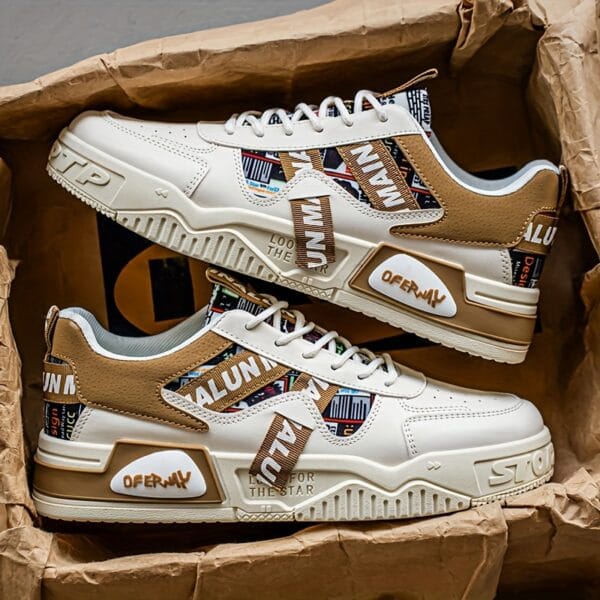 product-fancy-dd93848e-2efa-47c3-8351-7f45f89aa4d3 1 Pair MAINALUN Men'S Low-Top Casual Sneakers - Breathable, Lightweight, Comfortable, Versatile for Fitness, Sports, Travel, Work, and Holiday Gifts - White with Colorful Stripes and "LOVE" Design, Casual Footwear | Stylish Casual Shoes | Comfortable Footwear