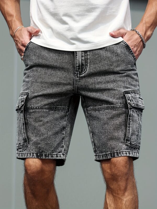 Men'S Classic Straight-Leg Faux Denim Shorts - Non-Stretch Faux Denim, Functional Pocket, Everyday Casual & Formal Outfits - Timeless Straight Leg Fit for Faux Denim-Wearing Months - Sizes S-2XL (Men'S Pants), Shorts Faux Denim, Versatile Clothing, Durable Fabric