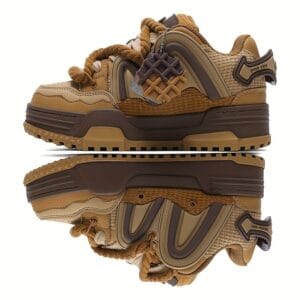 [Home Relaxation] Retro Skate Shoes - Trendy Low-Top Lace-Up Sneakers, Non-Slip Thick Sole, Brown & Black Design with Floral Accents, Casual Streetwear Style for All Seasons