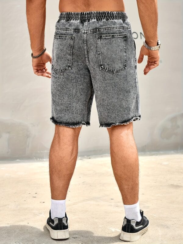 Men's Light Wash Distressed Casual Denim Shorts - Relaxed Straight-Leg Short Length with Frayed Hem & Belt Loops, Machine Washable Summer Shorts with Functional Pocket for Casual Attire (No-Stretch Denim Fabric)