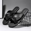 Men's 2025 All-Season Retro Cross-Strap Slide Sandals - Lightweight Non-Slip Durable PVC & EVA Cushioned Casual Indoor/Outdoor Slippers with Cross-Strap Design, Black, Everyday Footwear | Minimalist Shoe Design | Antislip Sole, Indoor Slippers