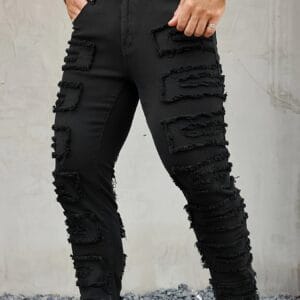 Men'S Skinny Faux Denim - Non-Stretch Slim Fit Pants with Pocket, All-Season Everyday & Formal Wear, Classic Black for Casual Formal Outfits - Adult Men'S Faux Denim, Versatile Clothing, Modern Faux Denim, Quality Stitching, Stylish Trousers, Urban Style, Formal Trousers, Durable Faux Denim, Young Adults