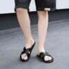 Men's 2025 All-Season Retro Cross-Strap Slide Sandals - Lightweight Non-Slip Durable PVC & EVA Cushioned Casual Indoor/Outdoor Slippers with Cross-Strap Design, Black, Everyday Footwear | Minimalist Shoe Design | Antislip Sole, Indoor Slippers
