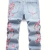 Cross-border New Men's European and American Street Fashion Loose Wide-Leg Non-Stretch Floral Embroidery Denim Flare Pants