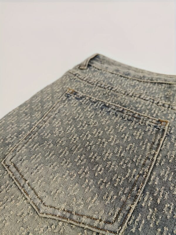 Men'S Washed Geometric Print Denim Shorts - Non-Stretch, Street Style, Regular Fit, Spring/Fall Casual Wear, Casual Wear Shorts | Geometric Print Shorts | Washed Denim