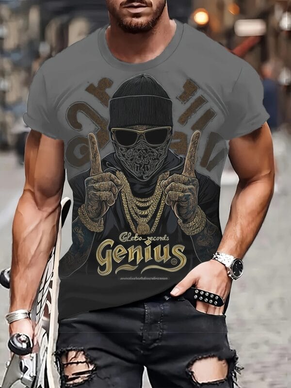 Digital Print Hip-Hop Style Genius Letter Pattern, Print T-Shirt, Short Sleeve Top to Express Personality
