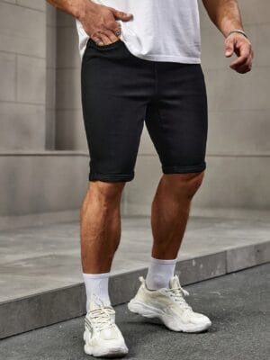 Y2K-Inspired Men'S Slim Fit Tapered Denim Shorts - Black, Casual & Street Style, Knee-Length with Pockets, Stretch Fabric, Perfect Gift for Husband or Boyfriend
